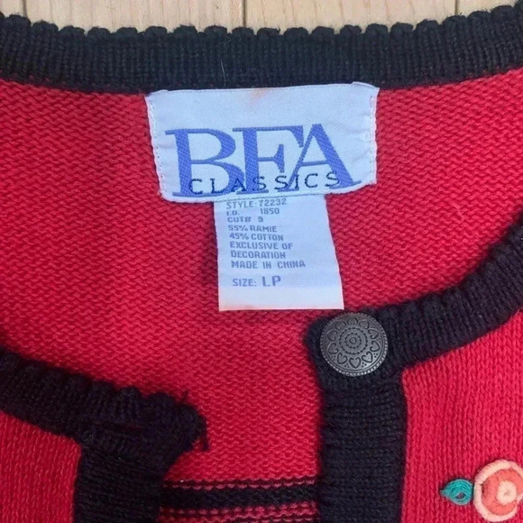 Vintage floral embroidered red button down cardigan sweater cotton blend | LP - Picture 2 of 7